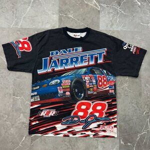 Vintage Dale Jarrett Graphic Tee Mens Large AOP All Over Print Nascar Shirt